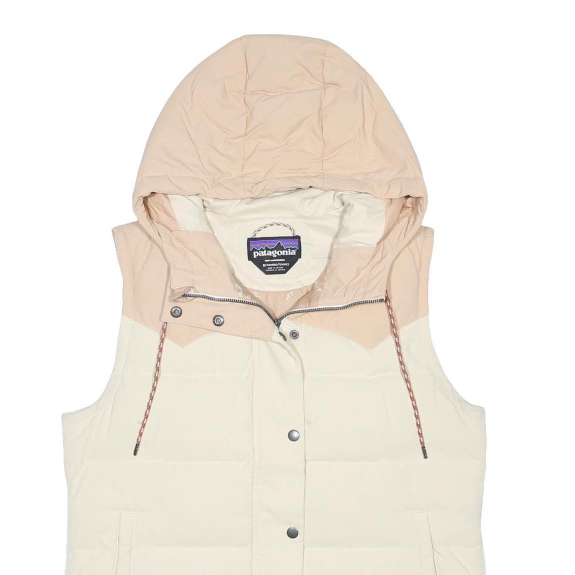 PATAGONIA Womens Cream & Beige Hooded Nylon Puffer Jacket M Outdoor Warm Zip