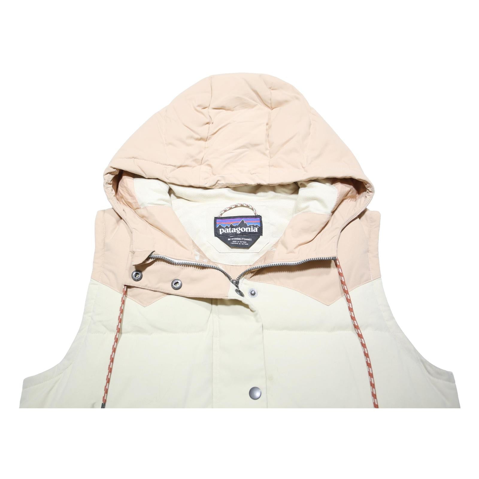 PATAGONIA Womens Cream & Beige Hooded Nylon Puffer Jacket M Outdoor Warm Zip