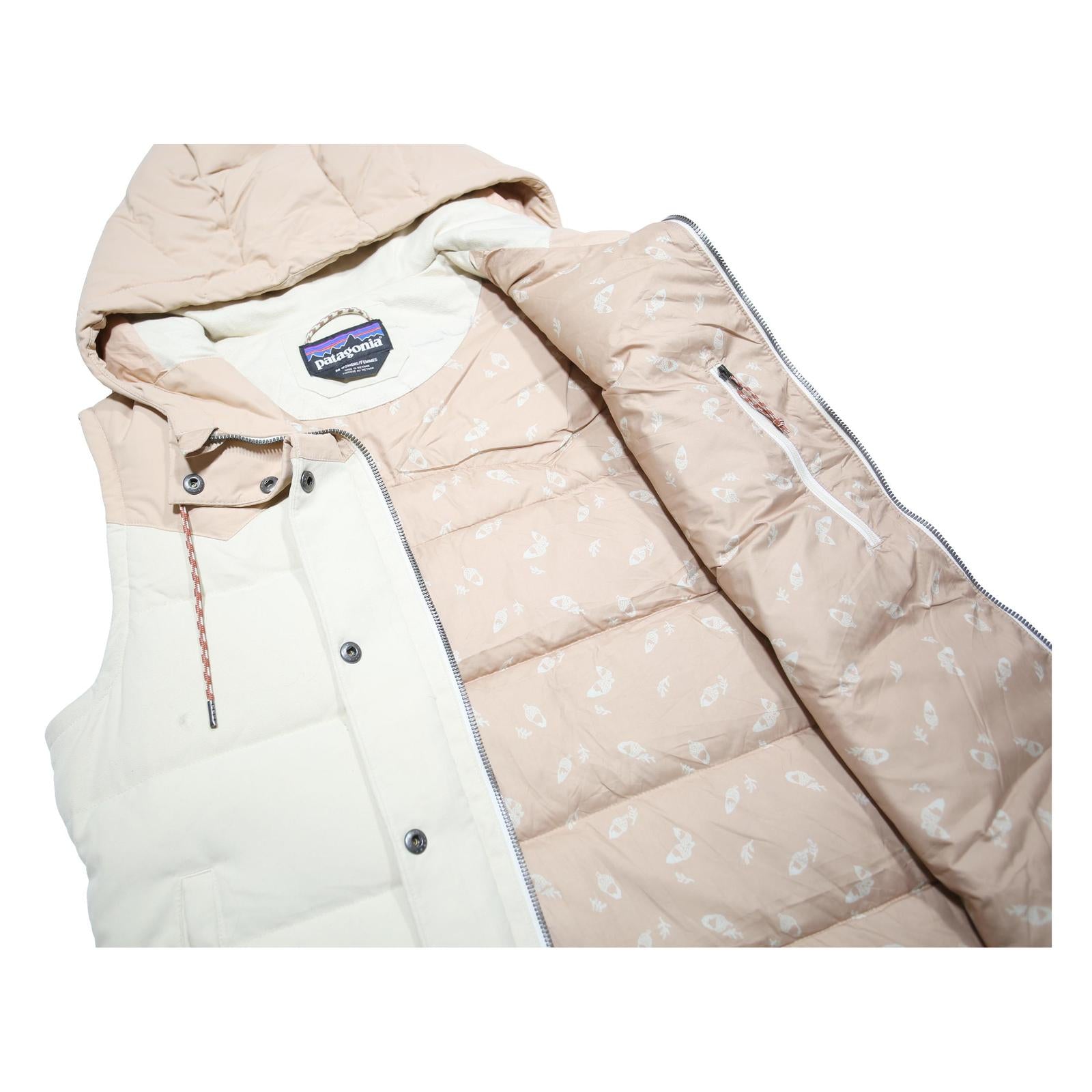 PATAGONIA Womens Cream & Beige Hooded Nylon Puffer Jacket M Outdoor Warm Zip