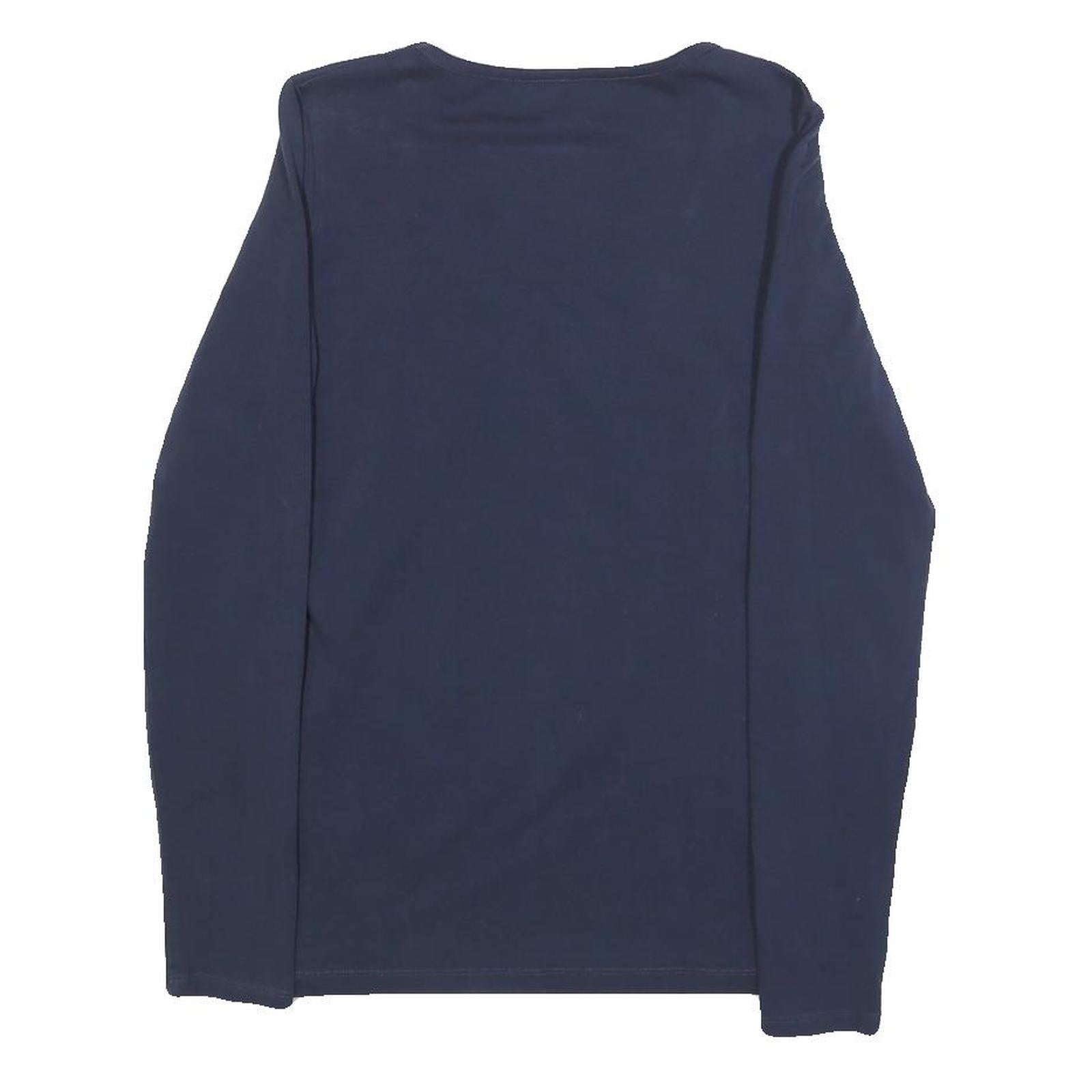 GUESS Womens Navy Blue Graphic T-Shirt M Long Sleeve Scoop Neck Elegant Design