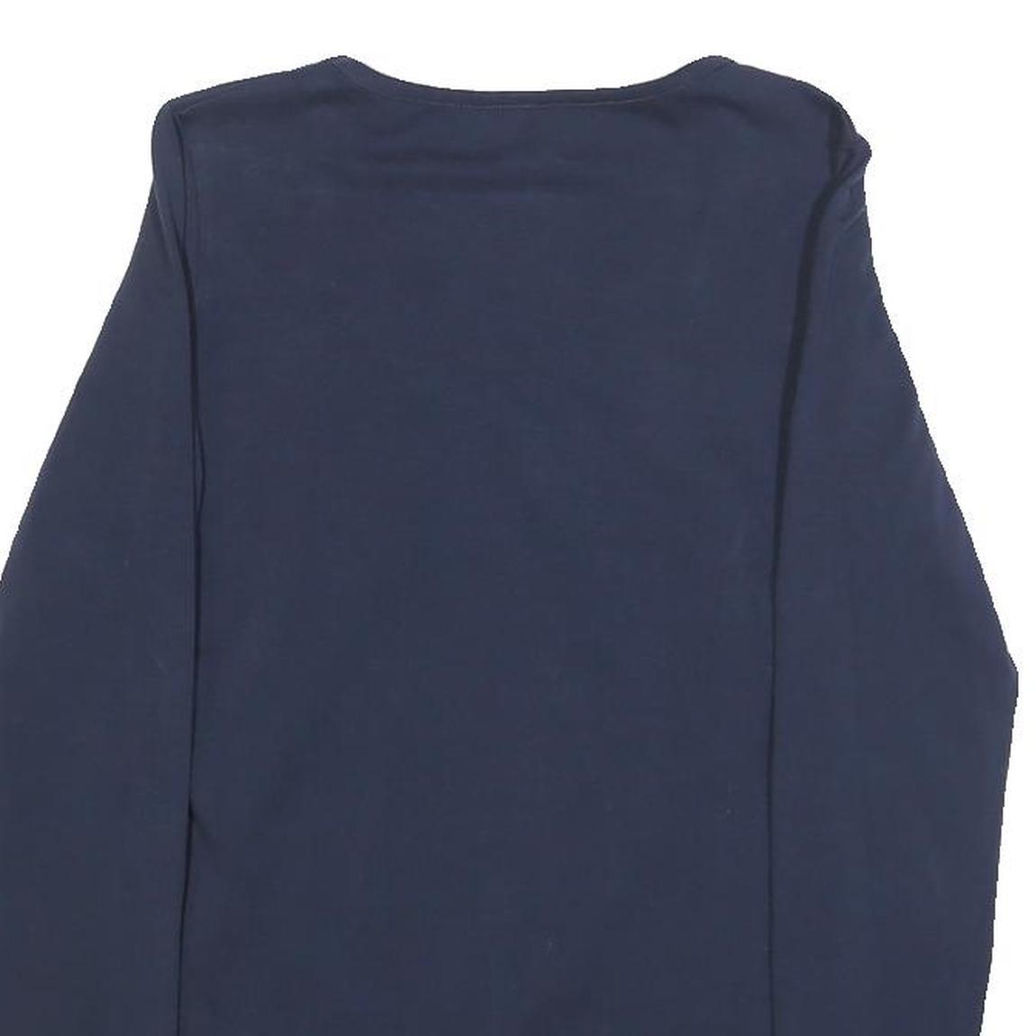 GUESS Womens Navy Blue Graphic T-Shirt M Long Sleeve Scoop Neck Elegant Design