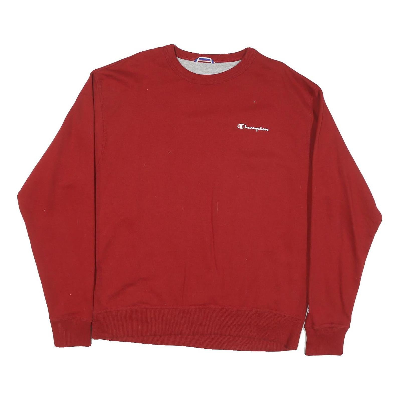 CHAMPION Mens Red Crew Neck L Sweatshirt Cotton Blend Logo Embroidered