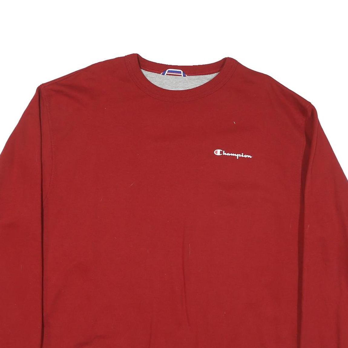 CHAMPION Mens Red Crew Neck L Sweatshirt Cotton Blend Logo Embroidered