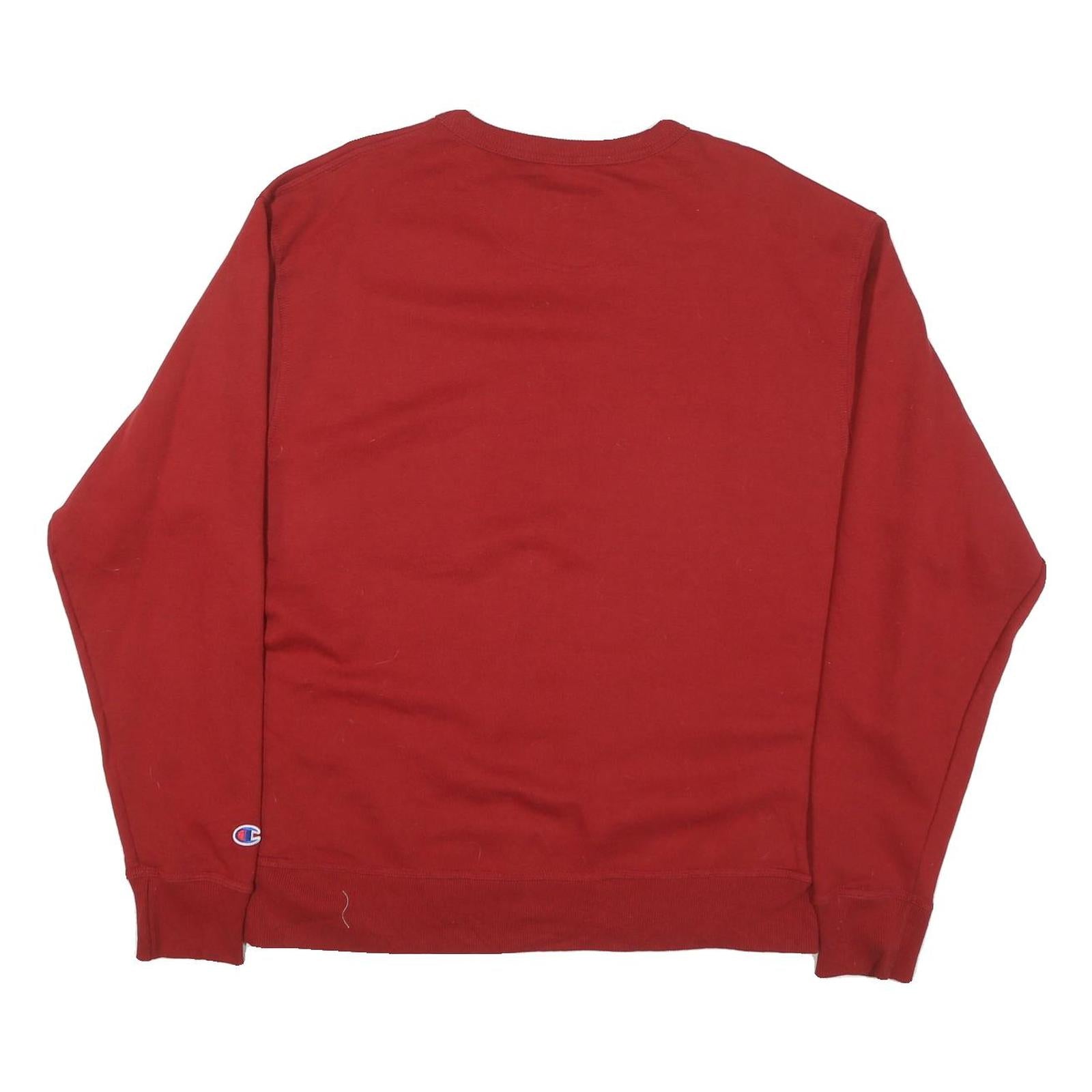 CHAMPION Mens Red Crew Neck L Sweatshirt Cotton Blend Logo Embroidered