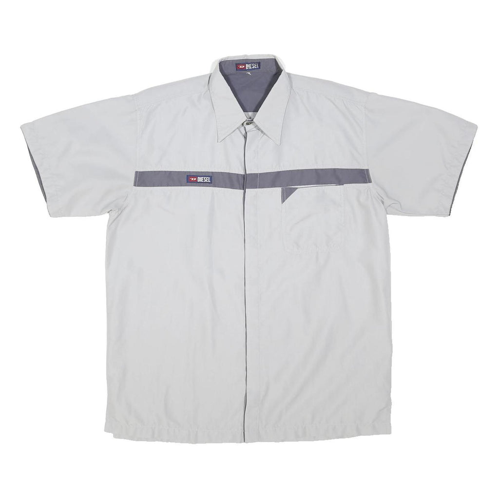 DIESEL Mens White & Grey Short Sleeve Shirt L Polyester Blend Casual Summer