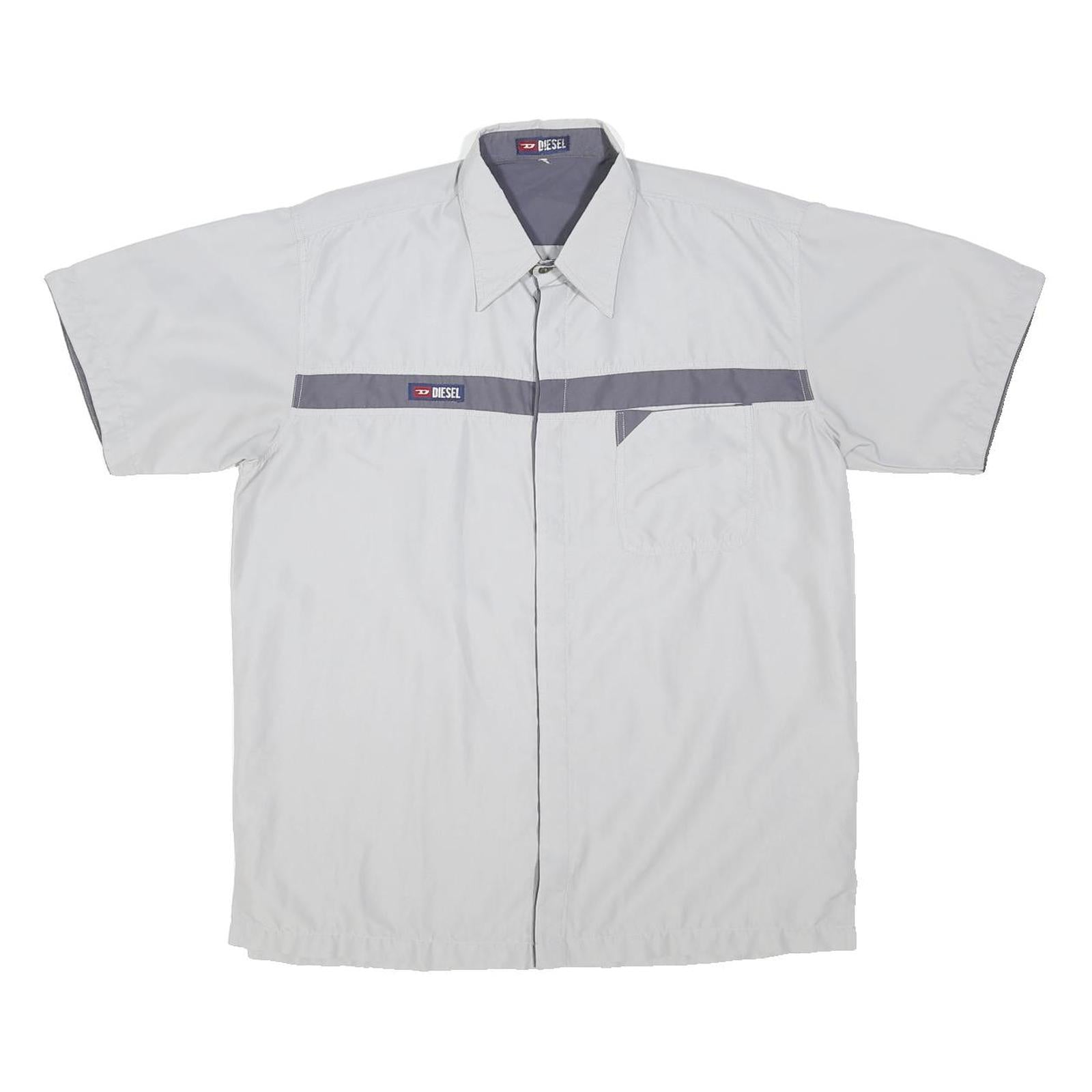 DIESEL Mens White & Grey Short Sleeve Shirt L Polyester Blend Casual Summer