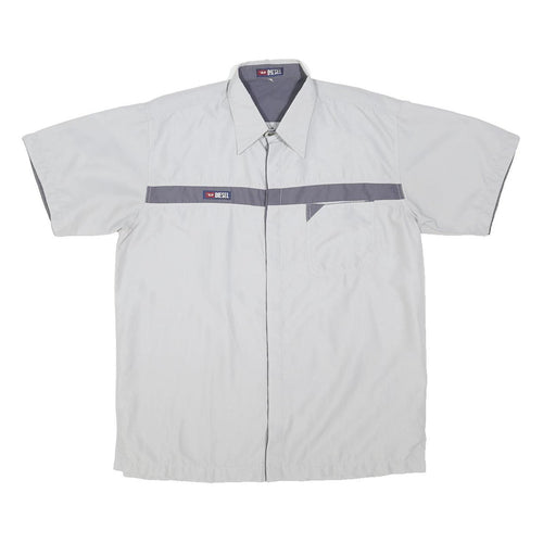 DIESEL Mens White & Grey Short Sleeve Shirt L Polyester Blend Casual Summer