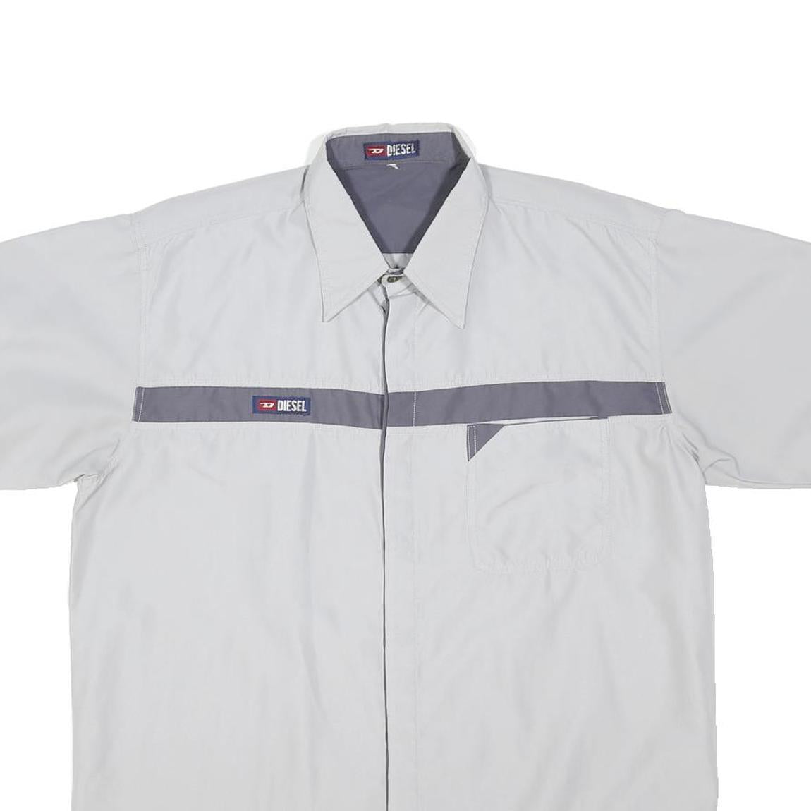 DIESEL Mens White & Grey Short Sleeve Shirt L Polyester Blend Casual Summer
