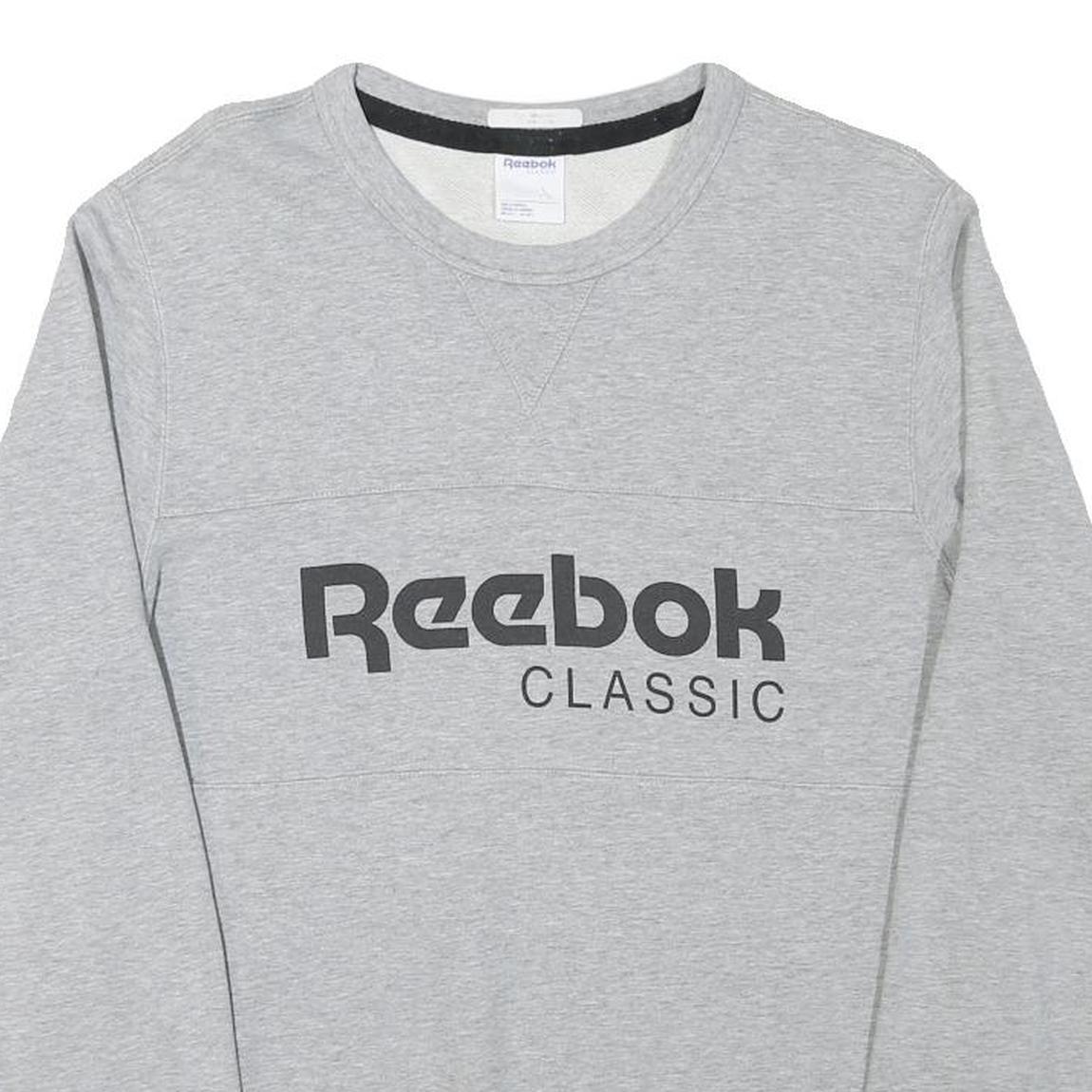 REEBOK Mens Grey Classic Crew Neck S Cotton Blend Sweatshirt Lightweight