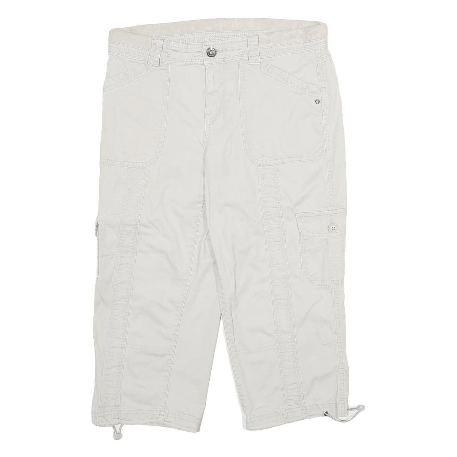 STYLE & CO Womens White Casual Cotton Blend Cargo Shorts UK 12 W30 Button