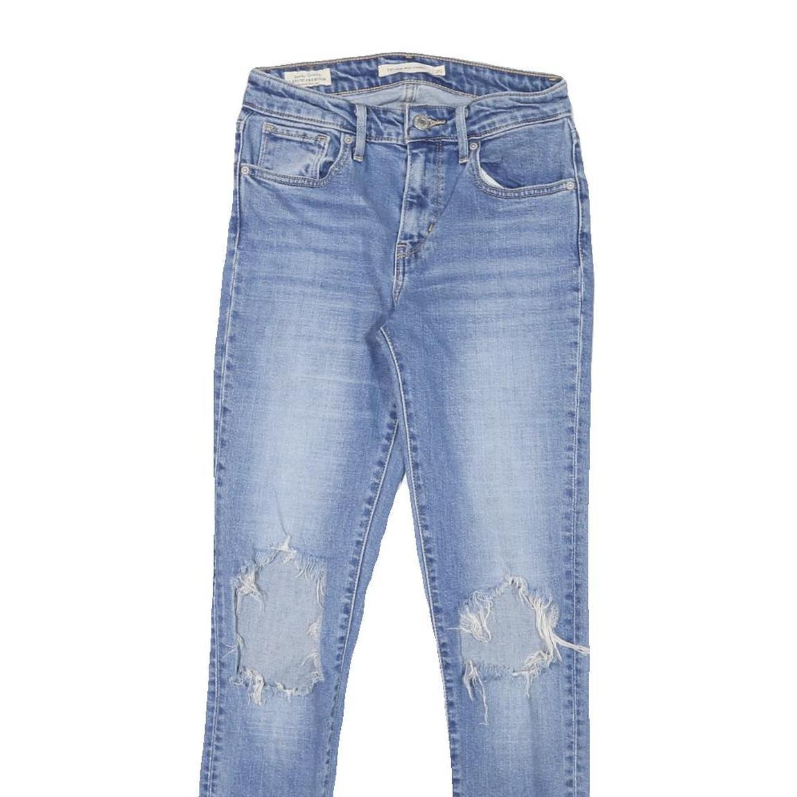 LEVI'S 721 Womens Slim Blue Denim Light W28 W25 Zip Slim Fit Ripped Knee Jeans