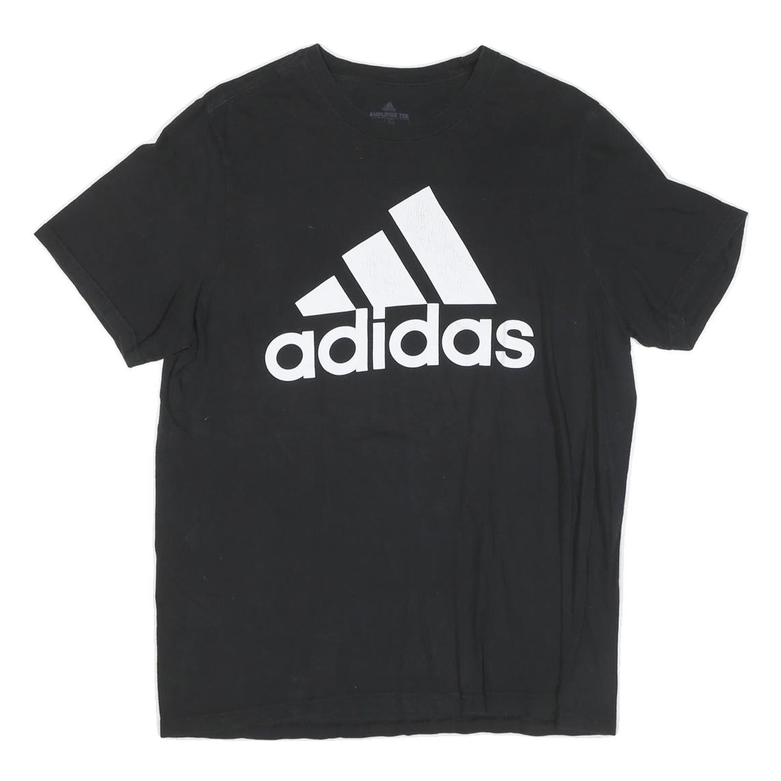 ADIDAS Mens Black Graphic T-Shirt L Short Sleeve Crew Neck Cotton Blend Logo