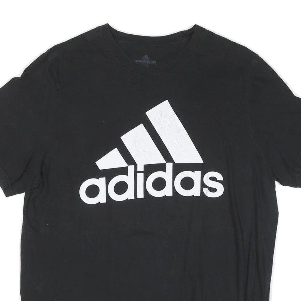 ADIDAS Mens Black Graphic T-Shirt L Short Sleeve Crew Neck Cotton Blend Logo