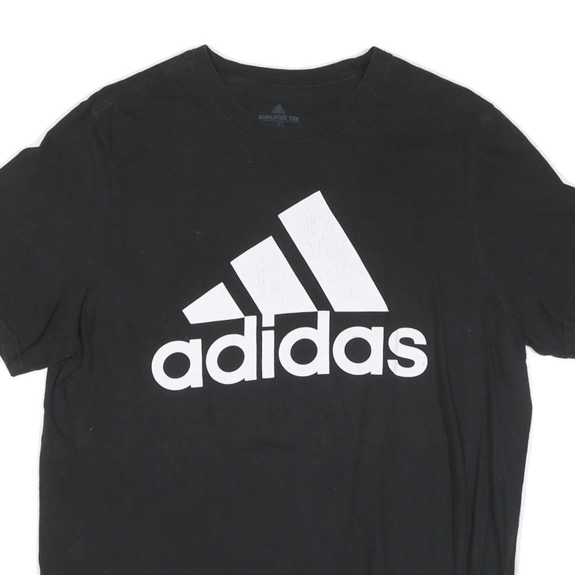 ADIDAS Mens Black Graphic T-Shirt L Short Sleeve Crew Neck Cotton Blend Logo