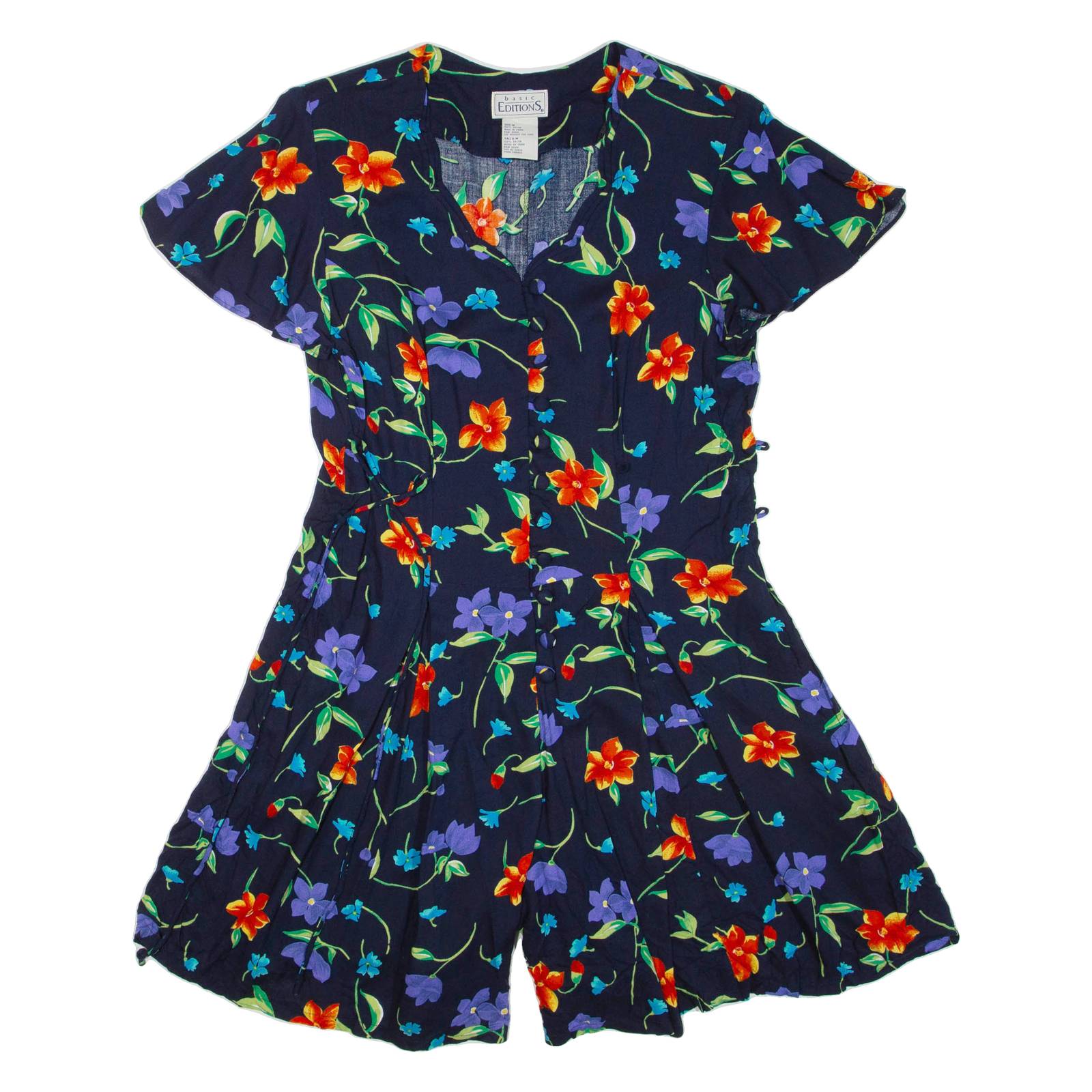 BASIC EDITIONS Womens Playsuit Black Floral Wide-Leg Viscose M