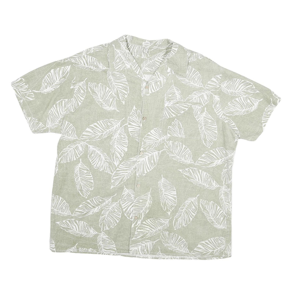 COOFANDY Mens Green & White Leaf Print Shirt XL Casual Summer Short Sleeve