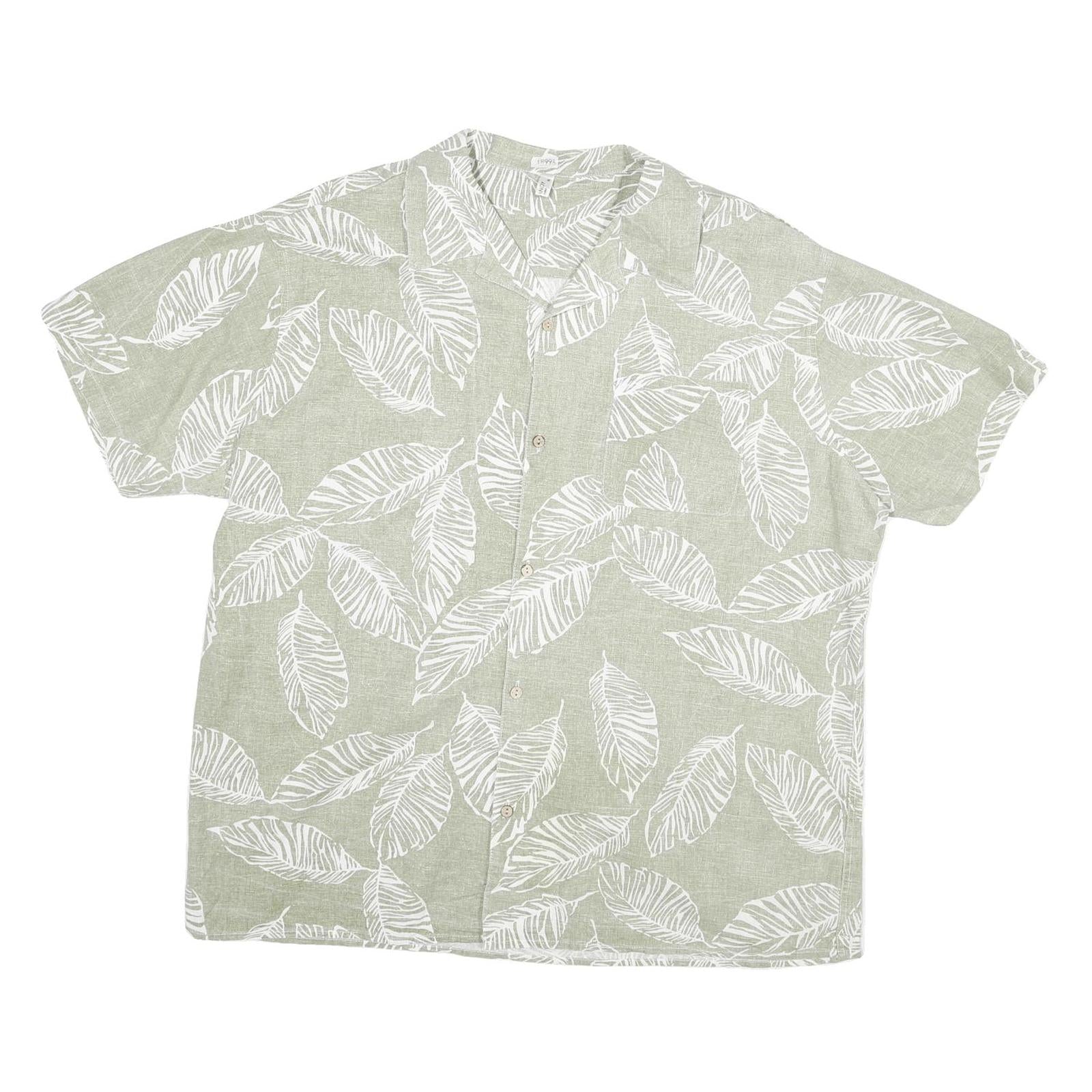 COOFANDY Mens Green & White Leaf Print Shirt XL Casual Summer Short Sleeve