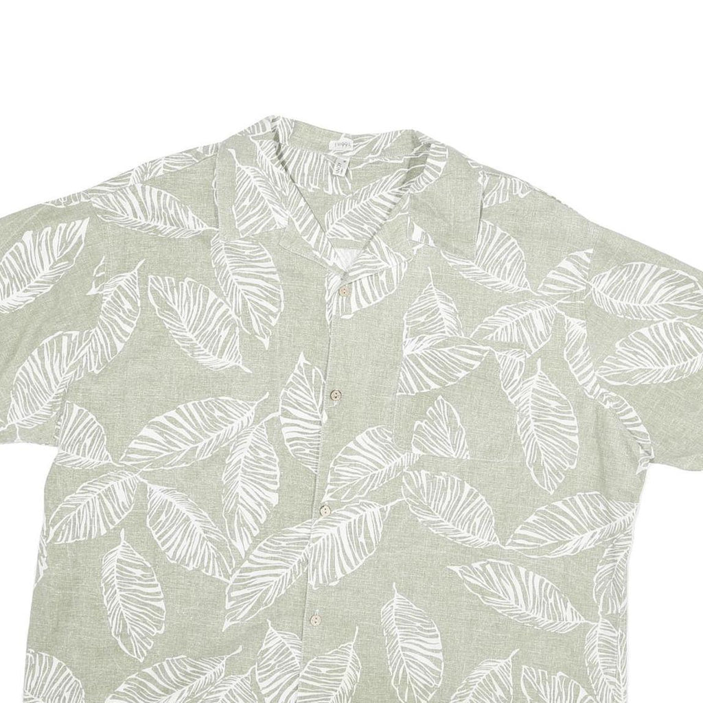 COOFANDY Mens Green & White Leaf Print Shirt XL Casual Summer Short Sleeve