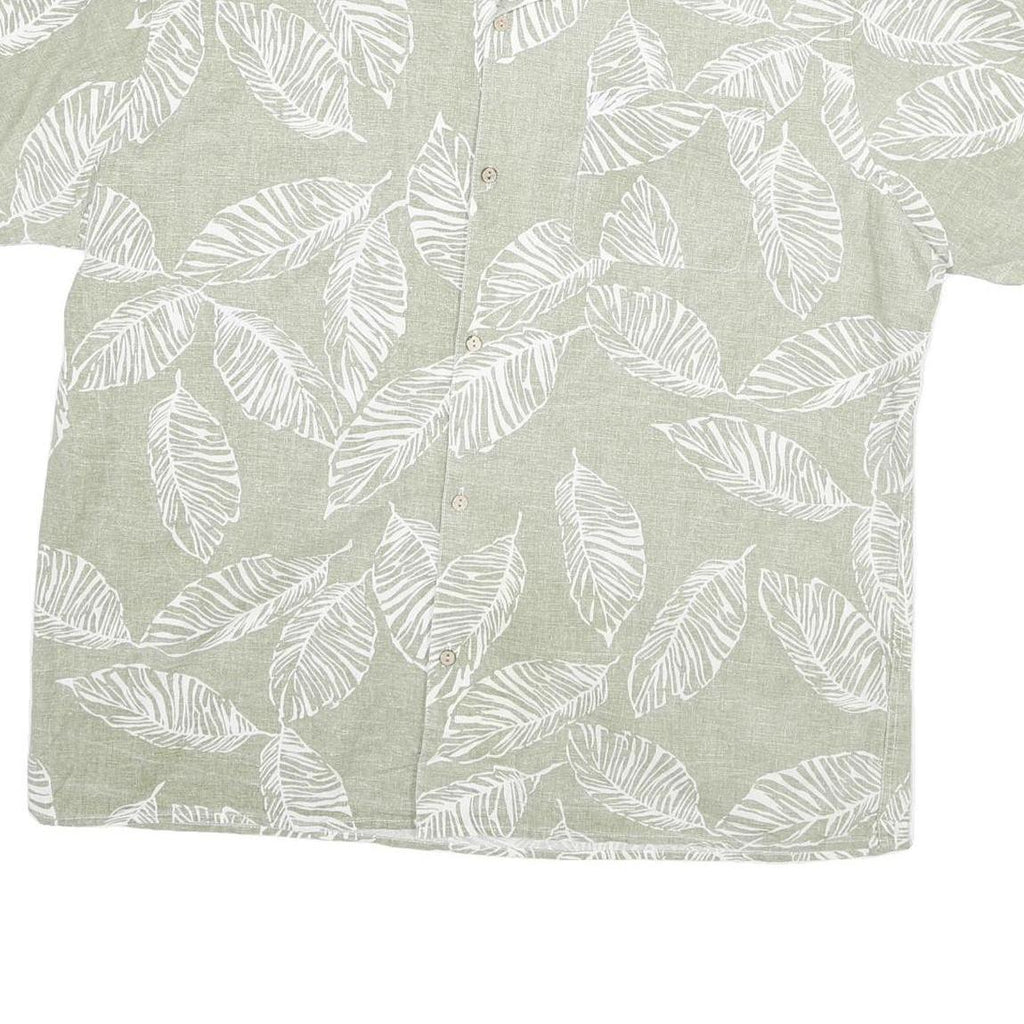 COOFANDY Mens Green & White Leaf Print Shirt XL Casual Summer Short Sleeve