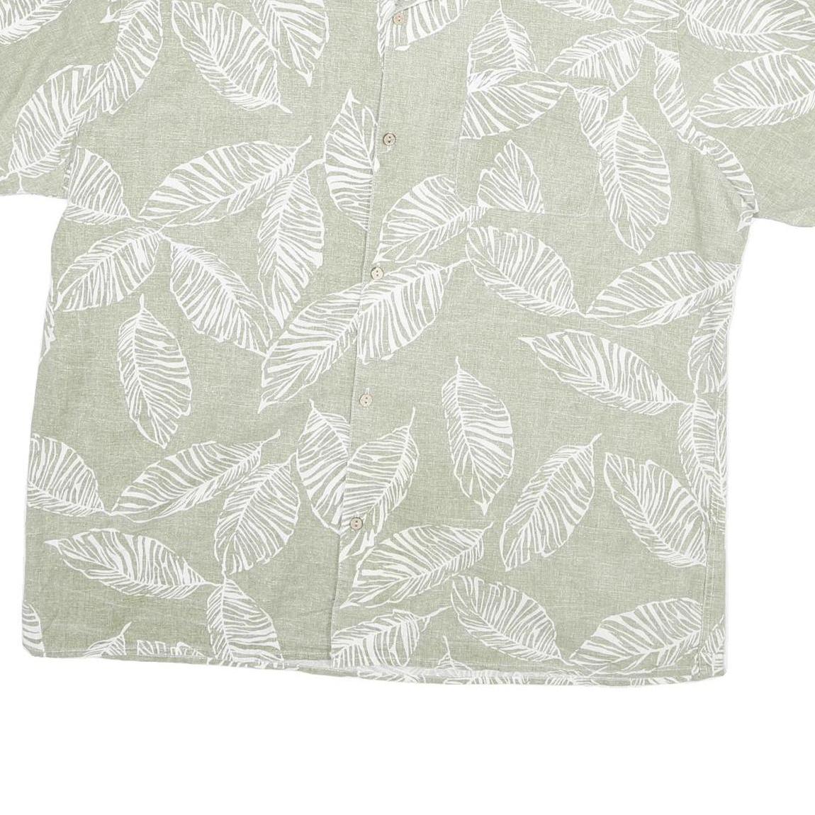 COOFANDY Mens Green & White Leaf Print Shirt XL Casual Summer Short Sleeve