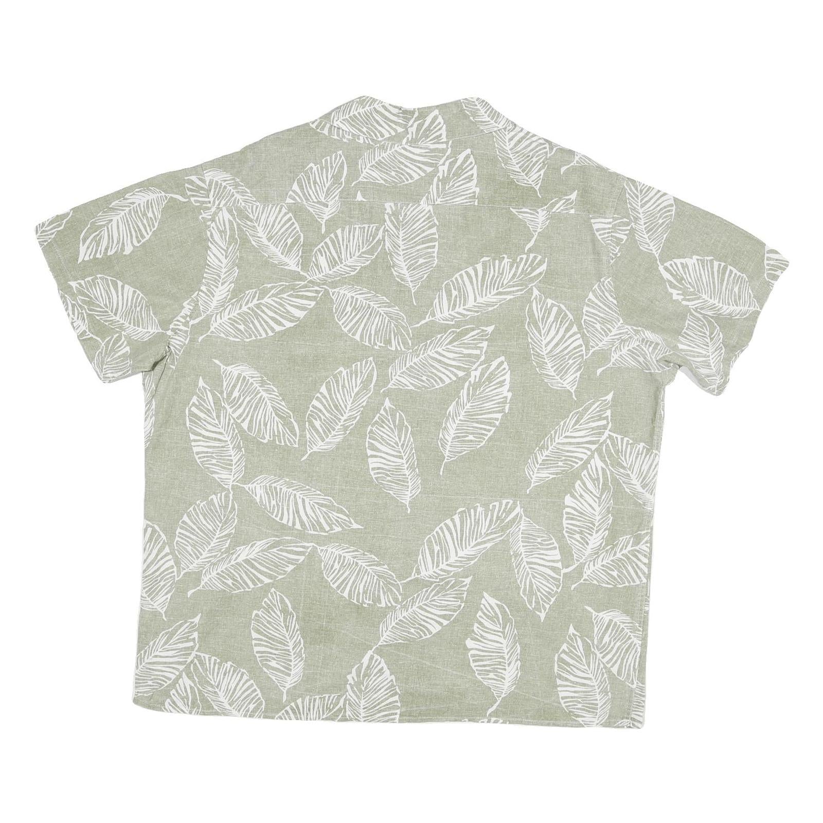 COOFANDY Mens Green & White Leaf Print Shirt XL Casual Summer Short Sleeve