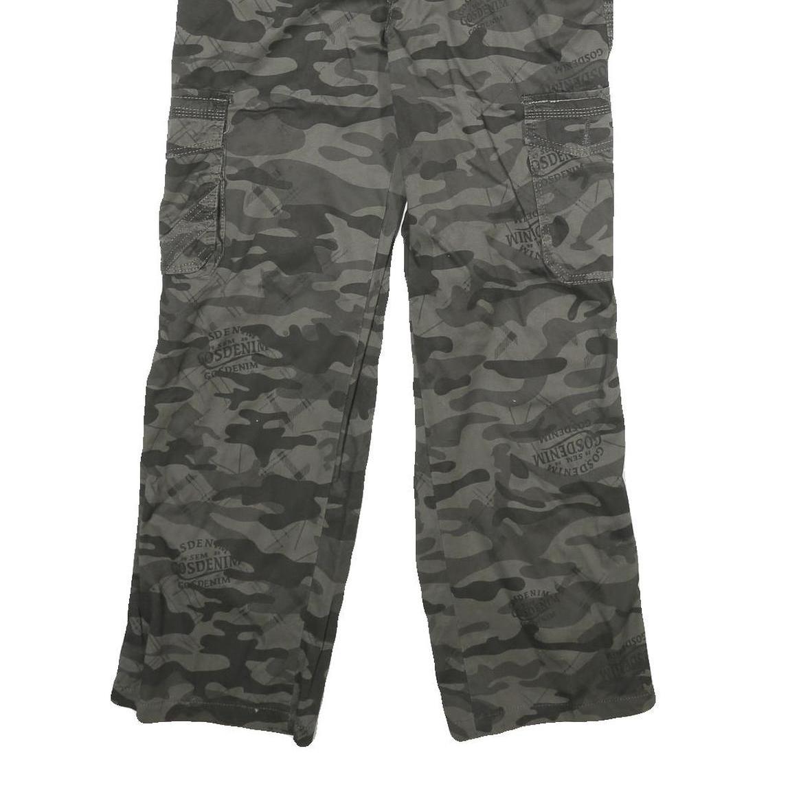 GOSDENIM Mens Camouflage Regular Fit Straight Cargo Trousers W26 L28 Drawstring