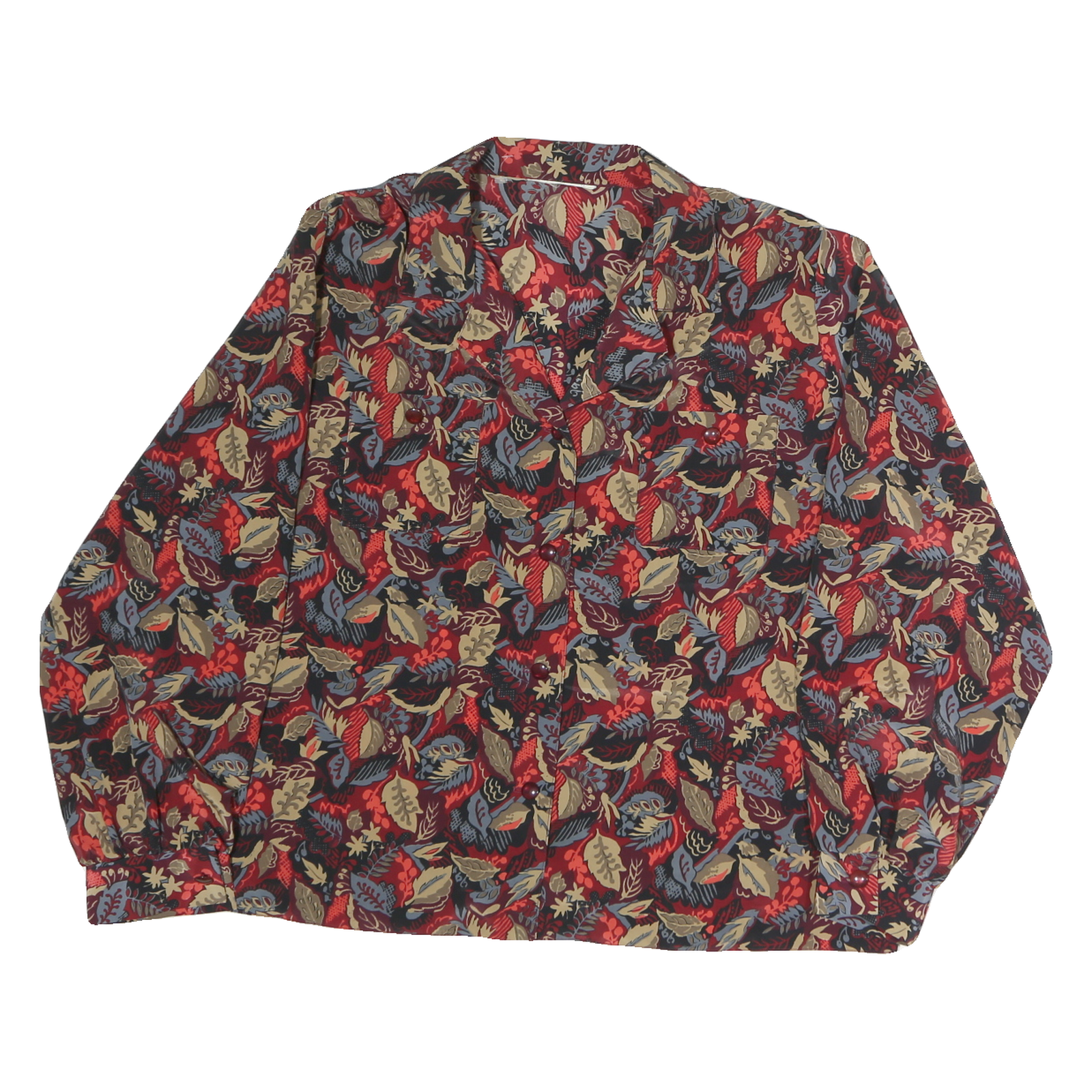 Womens Red Pattern Shirt M Floral Button-Up Lightweight Stylish