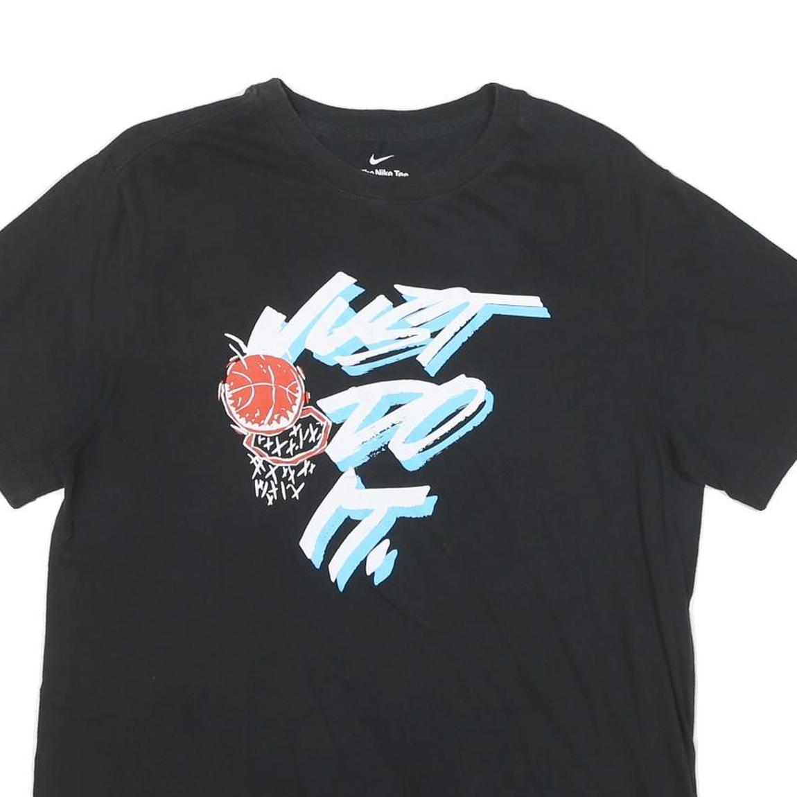 NIKE Mens Black Graphic T-Shirt M Short Sleeve Crew Neck Basketball Print