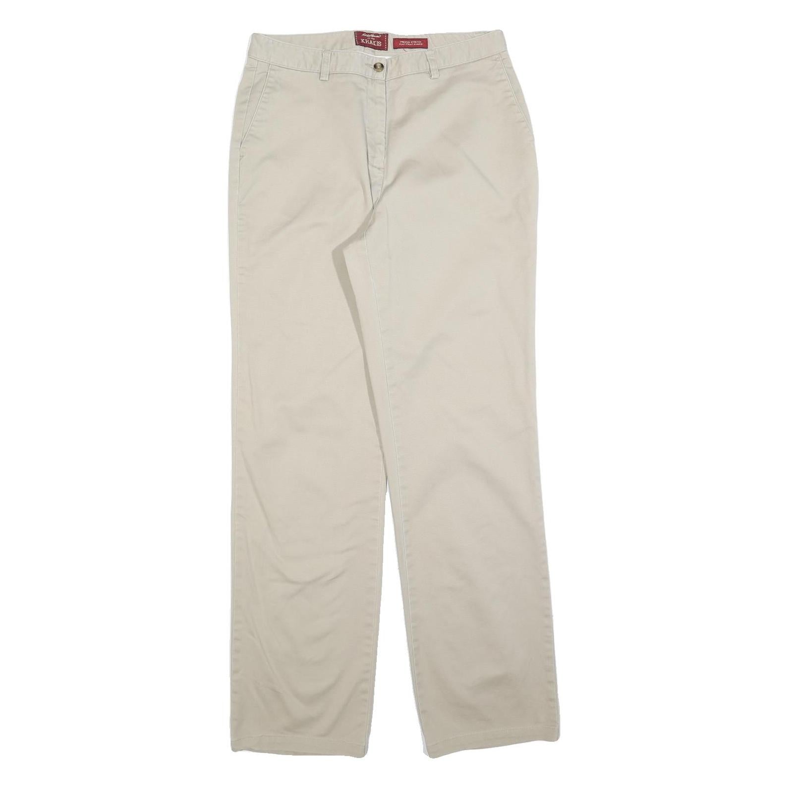 EDDIE BAUER Womens Cotton Blend Beige Regular Fit Straight Leg Trousers W30 L32