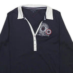 TOMMY HILFIGER Womens Blue White Badge Long Sleeve Plain XL Polo Shirt