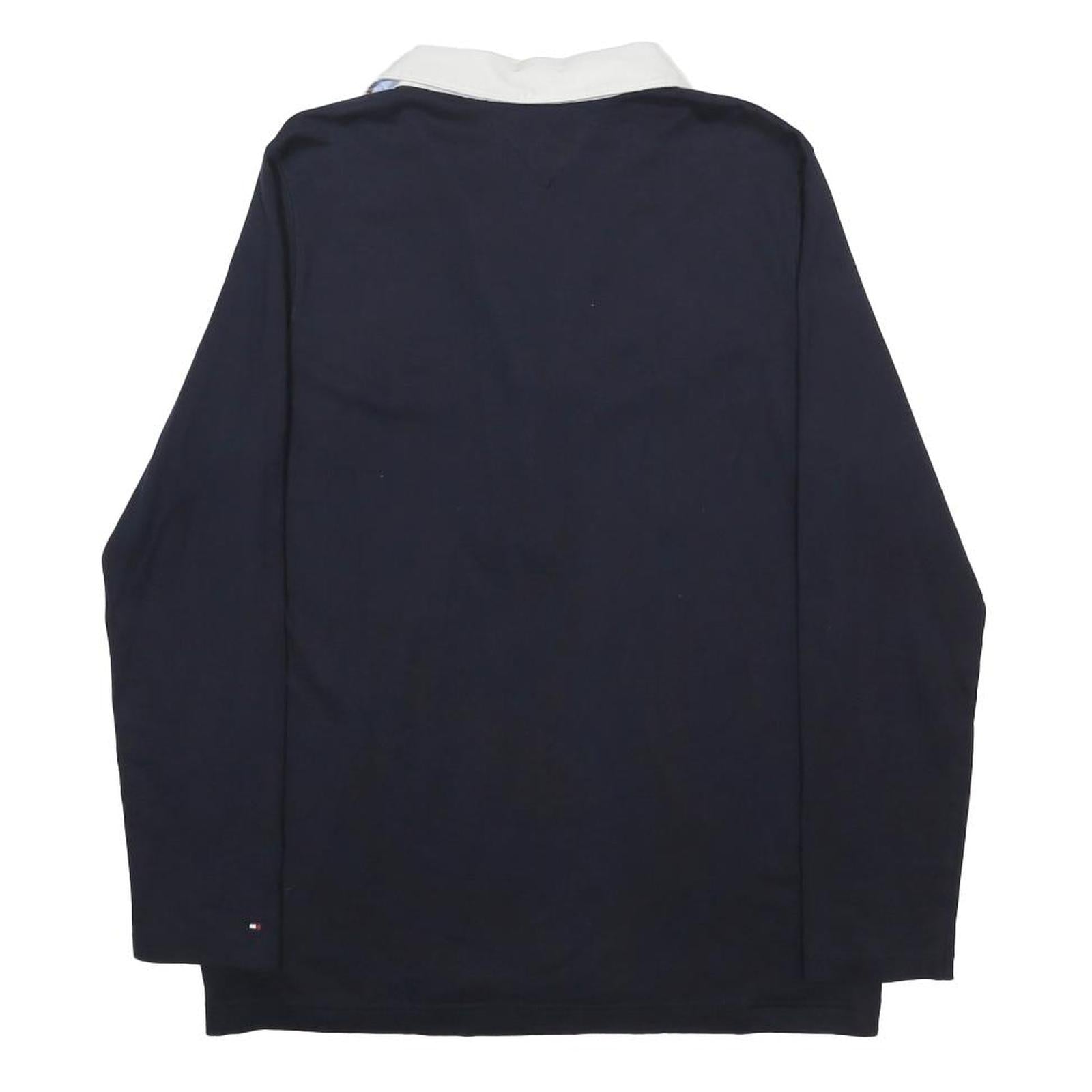 TOMMY HILFIGER Womens Blue White Badge Long Sleeve Plain XL Polo Shirt