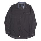 PIERRE CARDIN Mens Black Patterned Shirt XL Cotton Long Sleeve Button Down