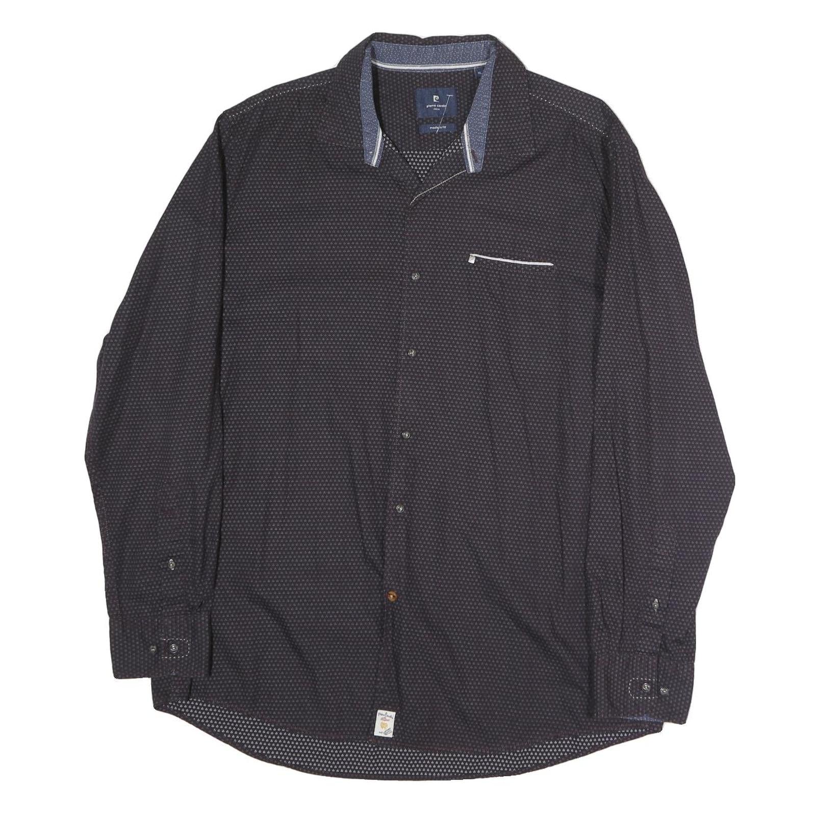 PIERRE CARDIN Mens Black Patterned Shirt XL Cotton Long Sleeve Button Down