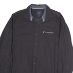 PIERRE CARDIN Mens Black Patterned Shirt XL Cotton Long Sleeve Button Down