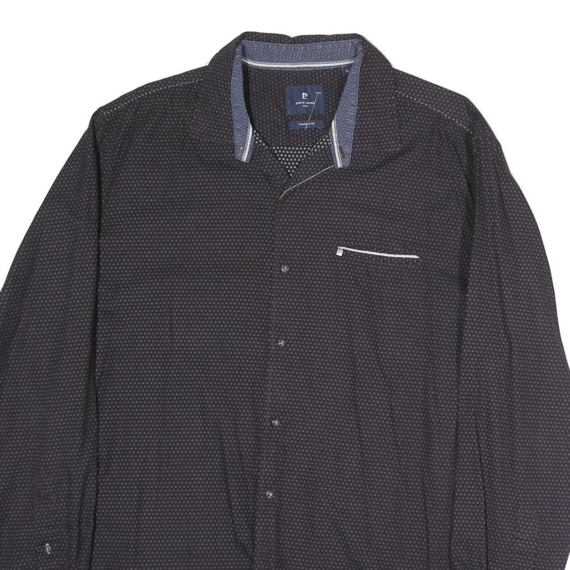 PIERRE CARDIN Mens Black Patterned Shirt XL Cotton Long Sleeve Button Down