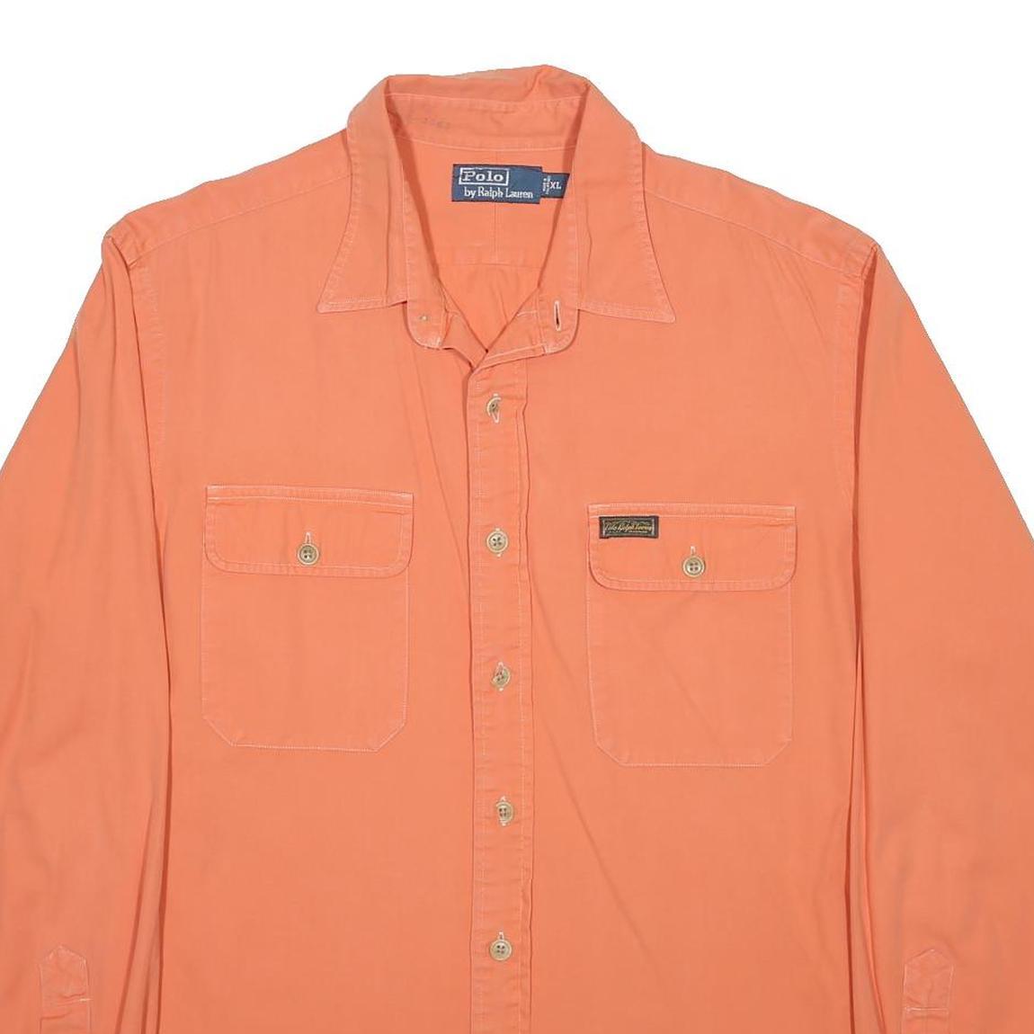 POLO RALPH LAUREN Mens Orange Plain Cotton Shirt XL Long Sleeve Button Spread