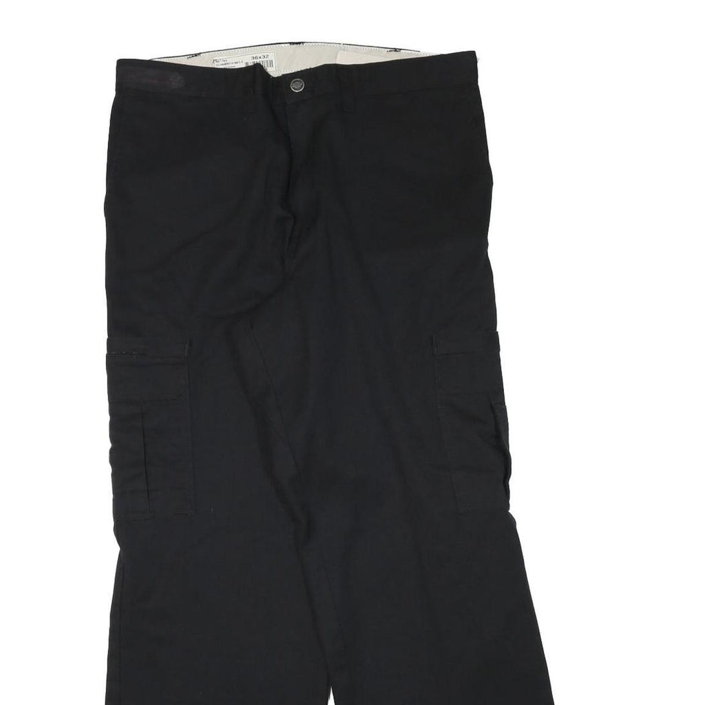 DICKIES Mens Black Regular Fit Cargo Trousers W34 L31 Cotton Blend Zip Closure
