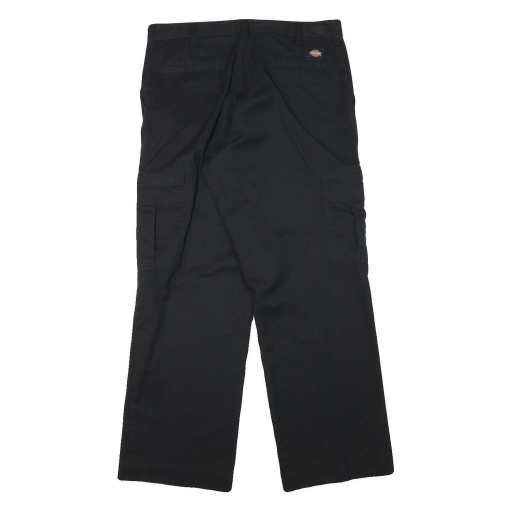 DICKIES Mens Black Regular Fit Cargo Trousers W34 L31 Cotton Blend Zip Closure