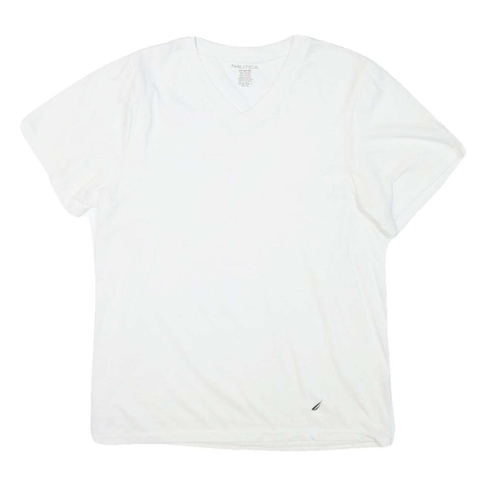 NAUTICA Mens White V-Neck T-Shirt M Cotton Blend Crew Neck Short Sleeve Casual