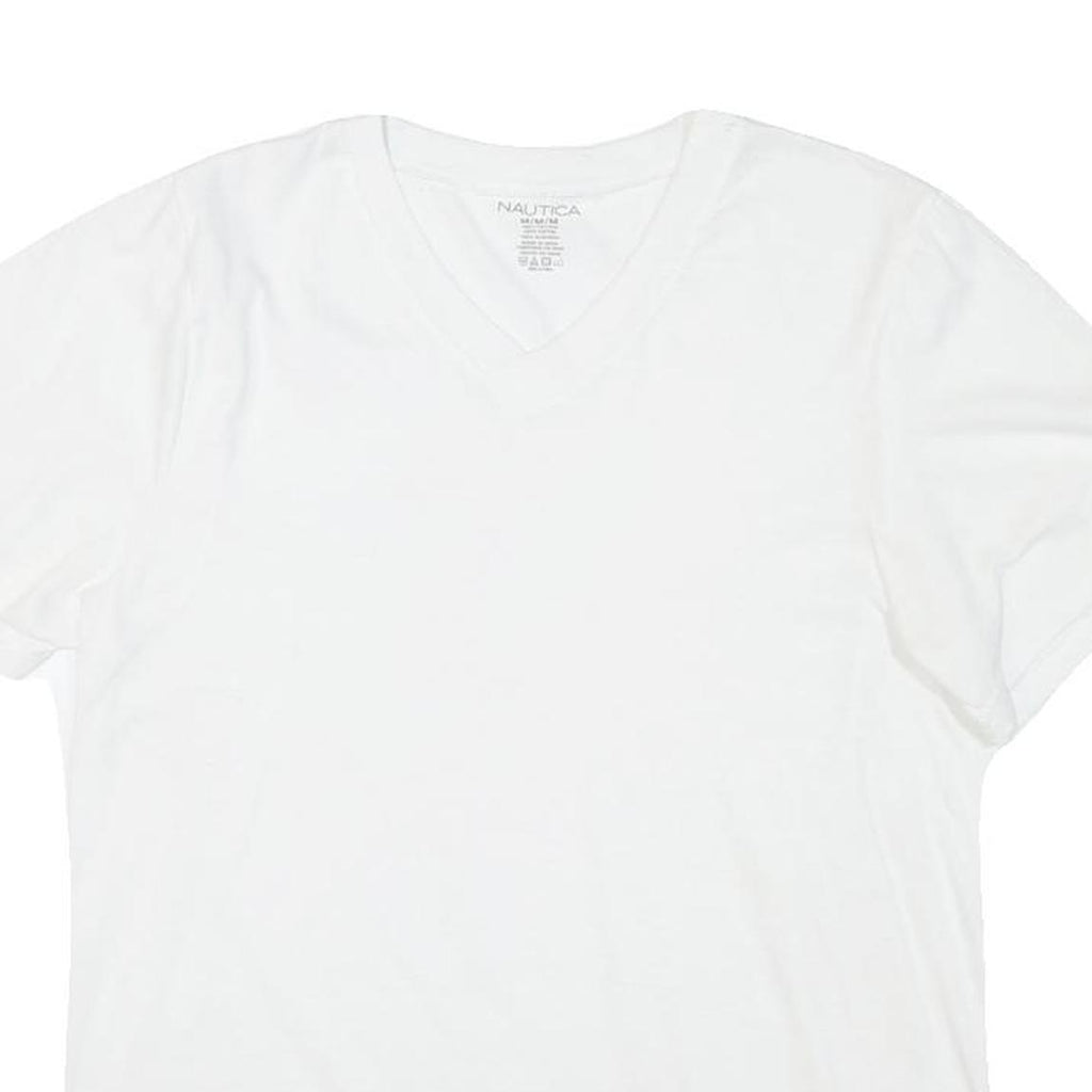 NAUTICA Mens White V-Neck T-Shirt M Cotton Blend Crew Neck Short Sleeve Casual