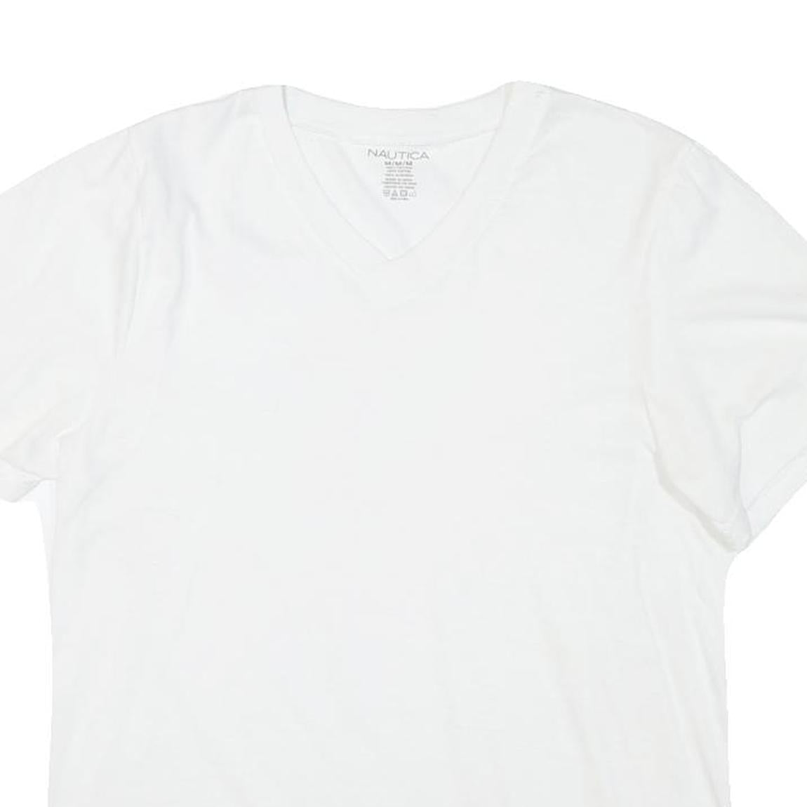NAUTICA Mens White V-Neck T-Shirt M Cotton Blend Crew Neck Short Sleeve Casual