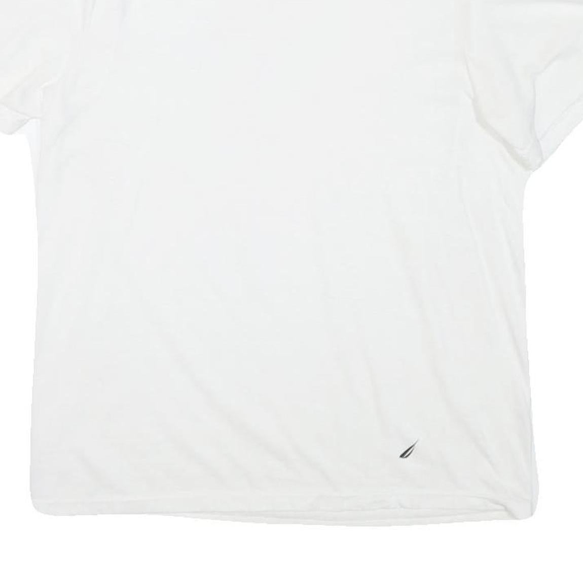 NAUTICA Mens White V-Neck T-Shirt M Cotton Blend Crew Neck Short Sleeve Casual