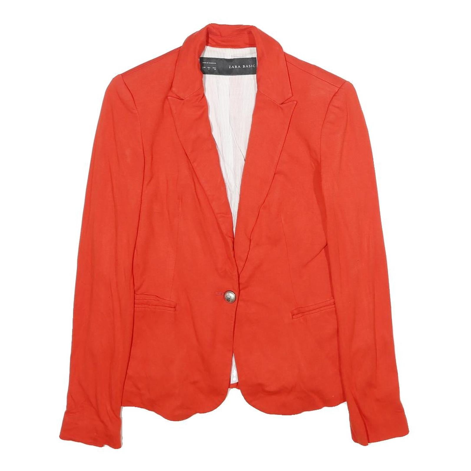 ZARA Womens Red Jacket S Cotton Blazer Classic Tailored Button Closure