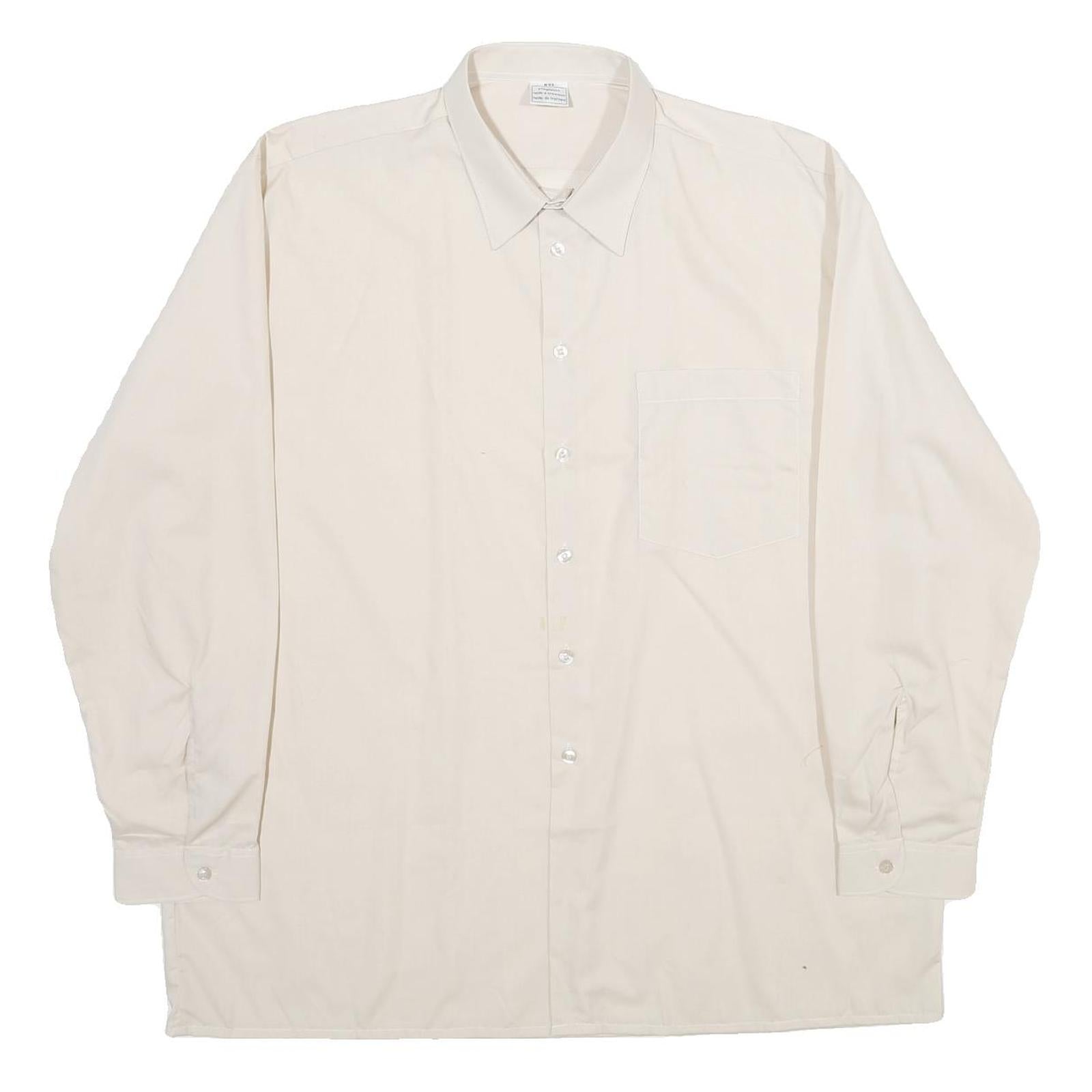 Mens Cream Plain Shirt 2XL Classic Long Sleeve Button Closure Smart Casual