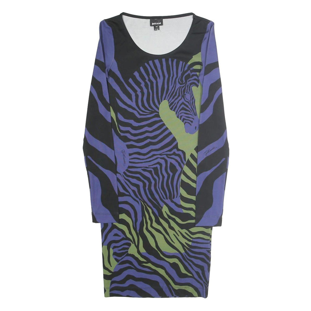 JUST CAVALLI Womens Black & Purple & Green Abstract Zebra Print Bodycon