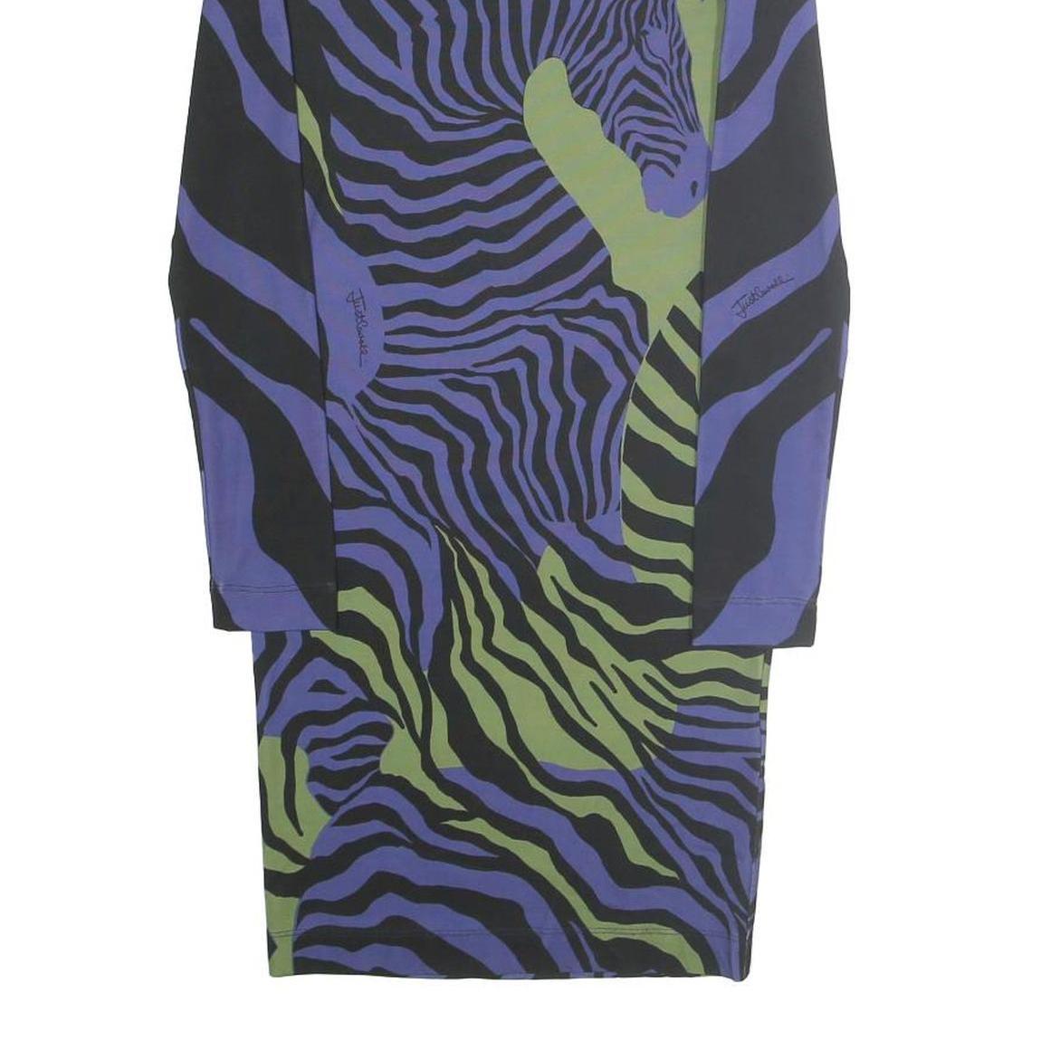 JUST CAVALLI Womens Black & Purple & Green Abstract Zebra Print Bodycon