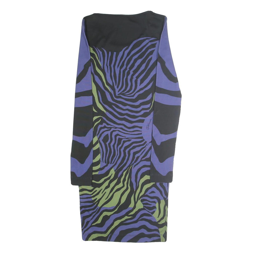 JUST CAVALLI Womens Black & Purple & Green Abstract Zebra Print Bodycon