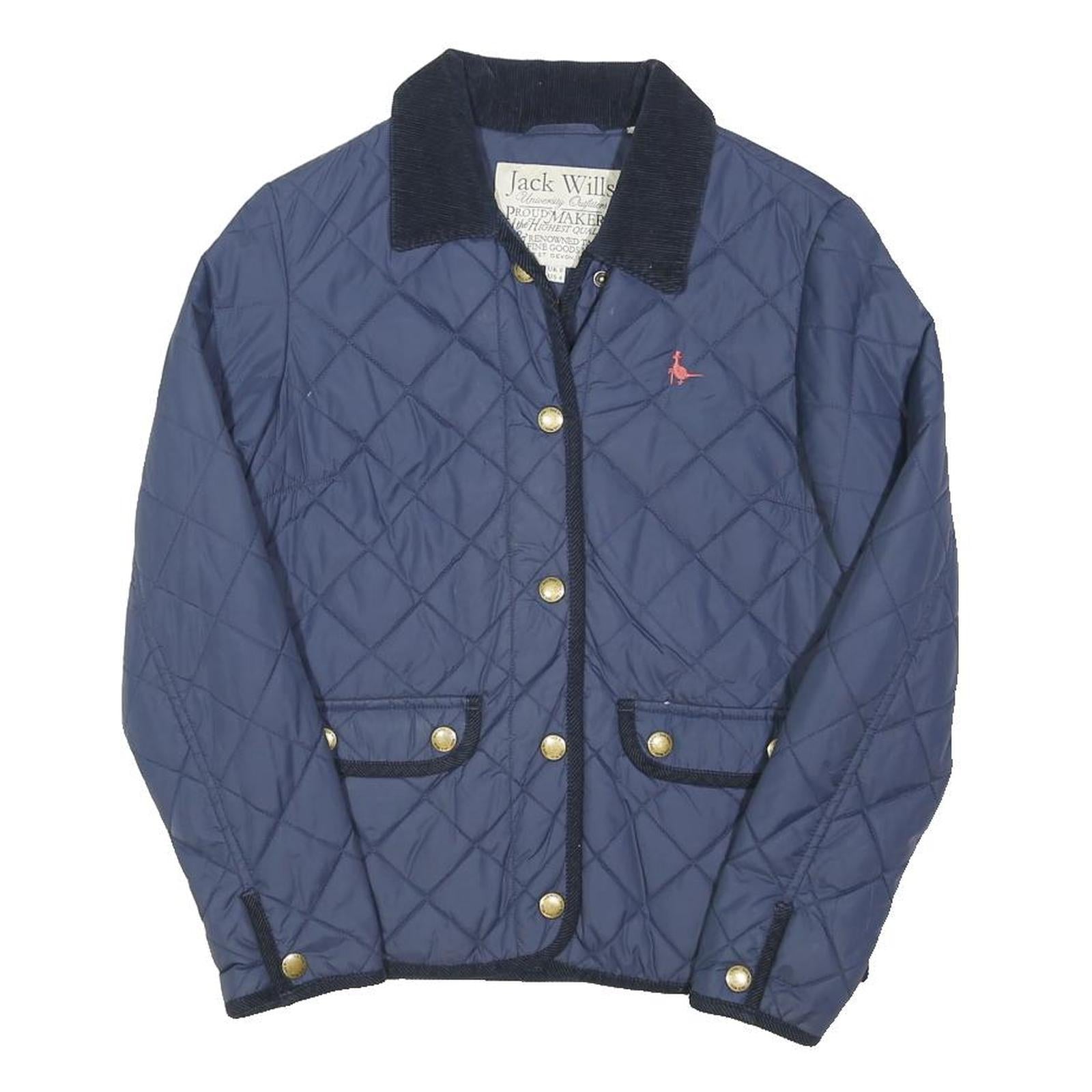 JACK WILLS Womens Blue Navy Quilted Jacket UK 8 Polyester Blend Zip Collar