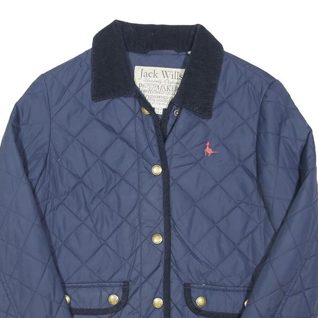 JACK WILLS Womens Blue Navy Quilted Jacket UK 8 Polyester Blend Zip Collar