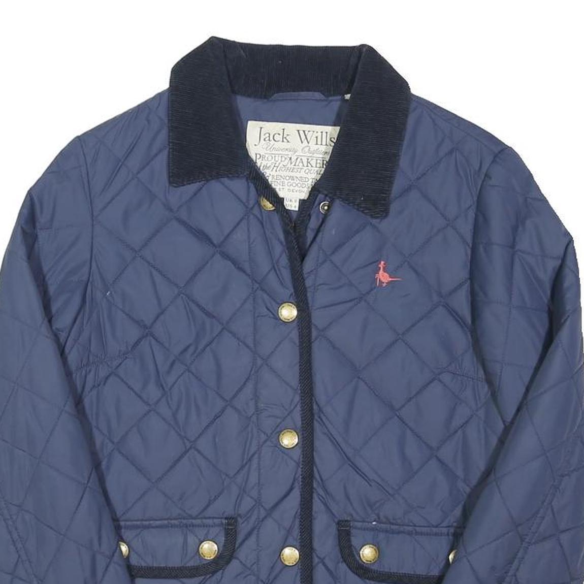 JACK WILLS Womens Blue Navy Quilted Jacket UK 8 Polyester Blend Zip Collar